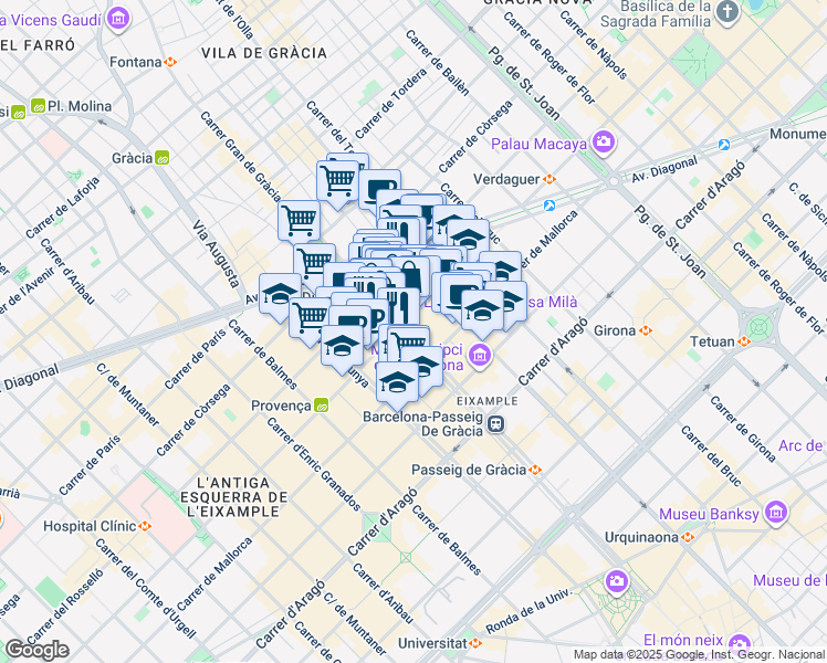 map of restaurants, bars, coffee shops, grocery stores, and more near 88 Passeig de Gràcia in Barcelona