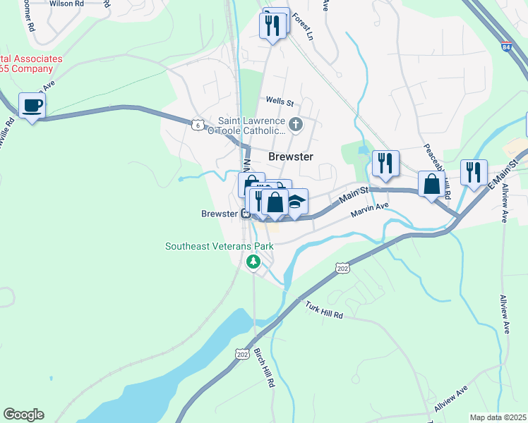map of restaurants, bars, coffee shops, grocery stores, and more near 10 Hoyt Street in Brewster