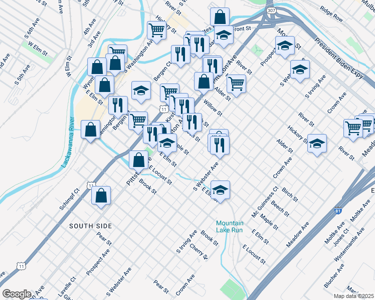 map of restaurants, bars, coffee shops, grocery stores, and more near 932 Prospect Avenue in Scranton