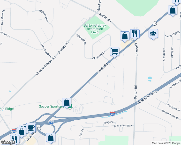 map of restaurants, bars, coffee shops, grocery stores, and more near 31060 Lorain Road in North Olmsted