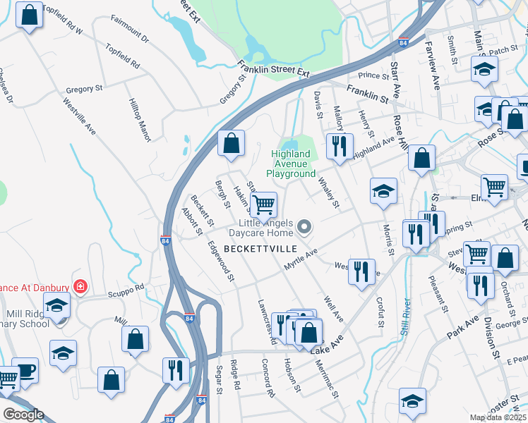 map of restaurants, bars, coffee shops, grocery stores, and more near 6 Staples Street in Danbury