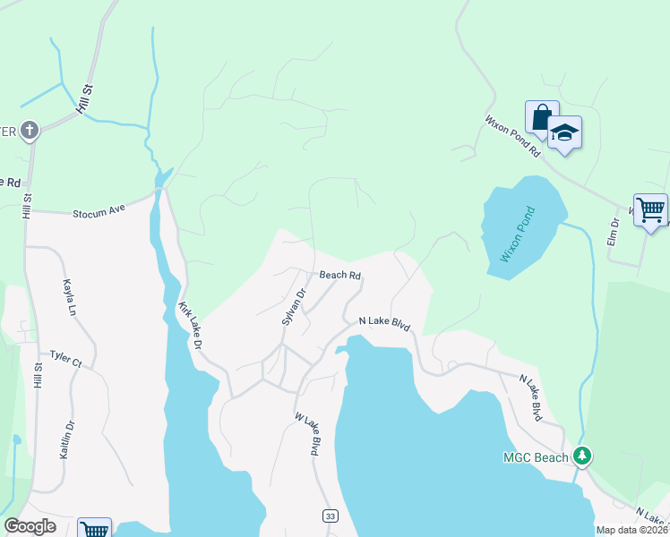 map of restaurants, bars, coffee shops, grocery stores, and more near 546 Beach Road in Mahopac