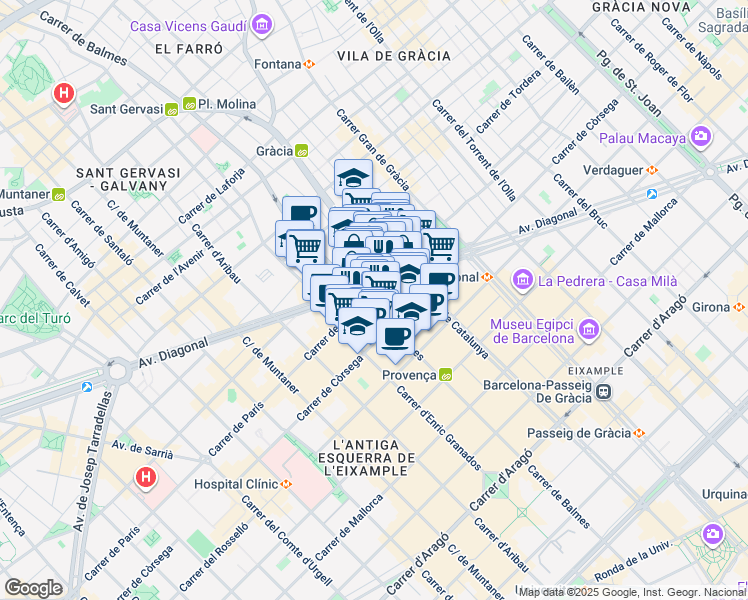map of restaurants, bars, coffee shops, grocery stores, and more near in Barcelona