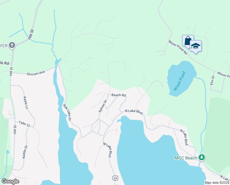map of restaurants, bars, coffee shops, grocery stores, and more near 546 Beach Road in Mahopac