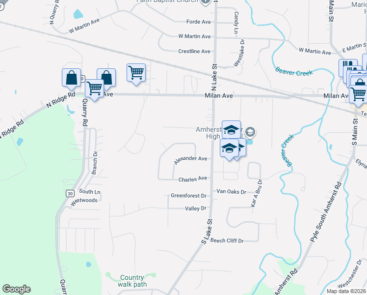 map of restaurants, bars, coffee shops, grocery stores, and more near 500 Fairfield Place in Amherst