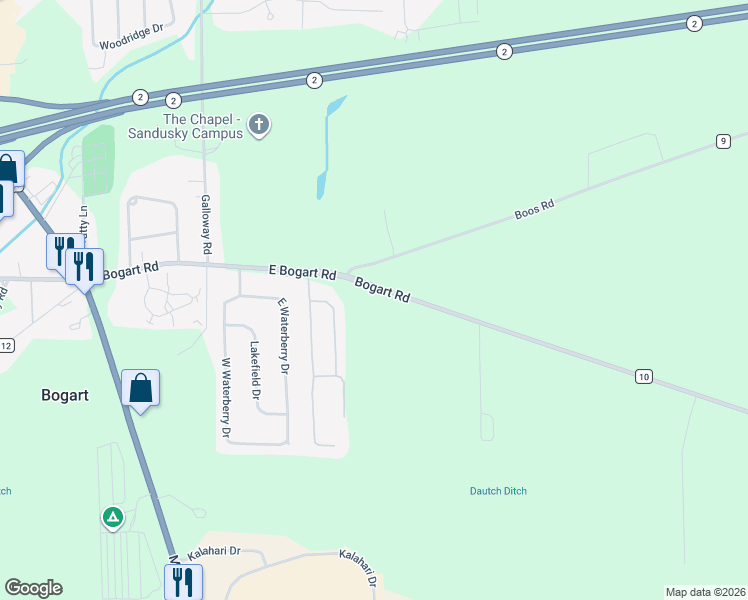map of restaurants, bars, coffee shops, grocery stores, and more near 4204 Bogart Road in Huron