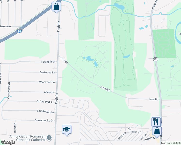 map of restaurants, bars, coffee shops, grocery stores, and more near 26111 John Road in Cuyahoga County