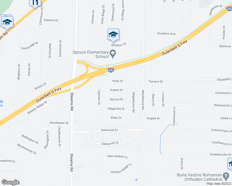 map of restaurants, bars, coffee shops, grocery stores, and more near 28494 Aspen Drive in North Olmsted