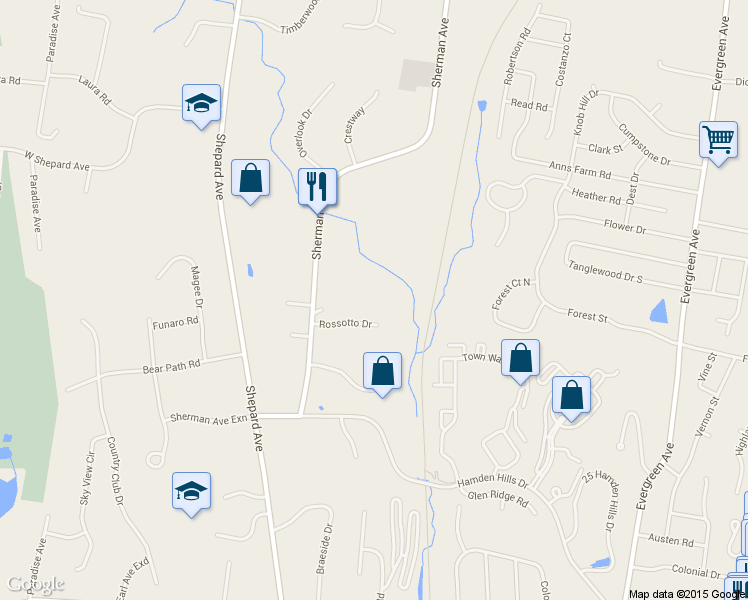 map of restaurants, bars, coffee shops, grocery stores, and more near 1144 Sherman Avenue in Hamden