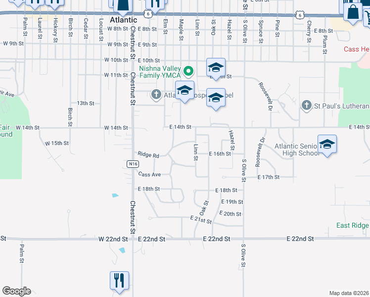 map of restaurants, bars, coffee shops, grocery stores, and more near 207 Ridge Road in Atlantic
