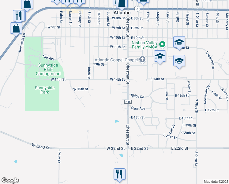 map of restaurants, bars, coffee shops, grocery stores, and more near 1411 Chestnut Street in Atlantic