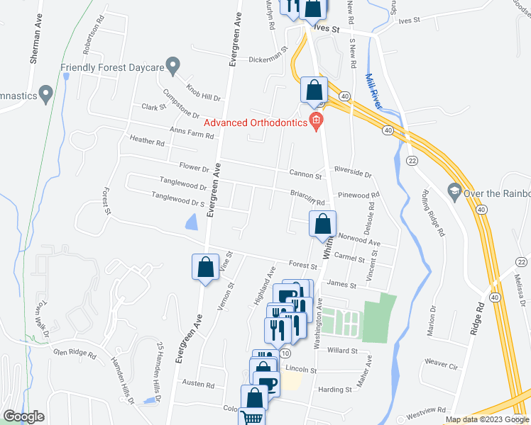 map of restaurants, bars, coffee shops, grocery stores, and more near 8 Pelham Avenue in Hamden