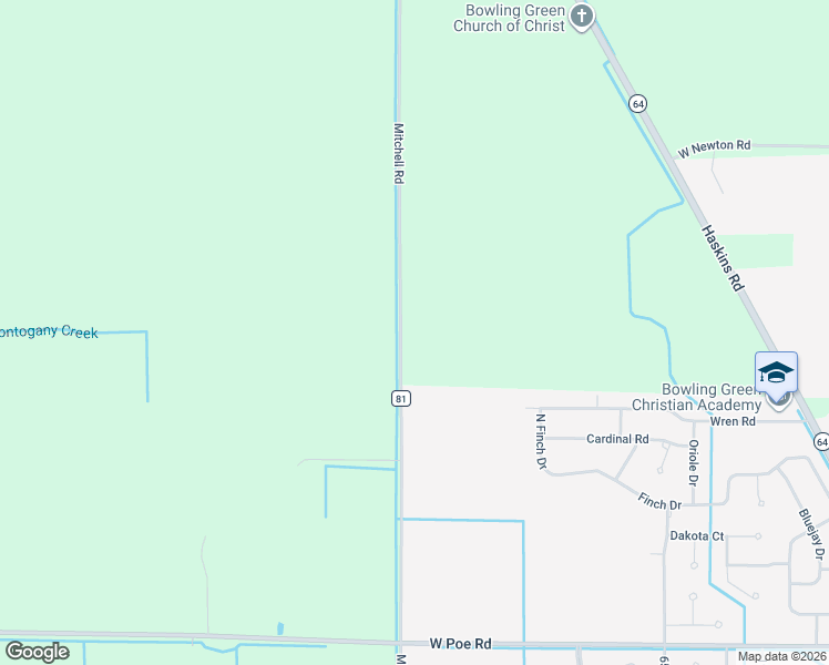 map of restaurants, bars, coffee shops, grocery stores, and more near 16620 Mitchell Road in Bowling Green