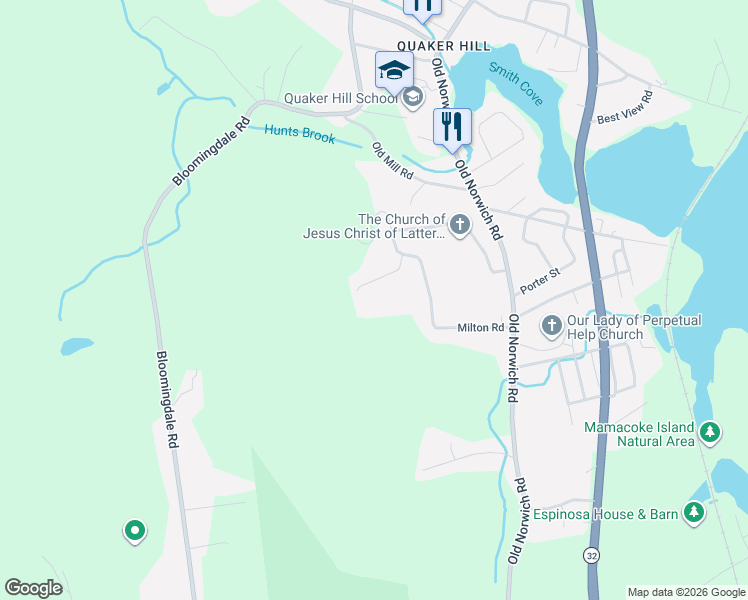 map of restaurants, bars, coffee shops, grocery stores, and more near 10 Rainbow Court in Waterford