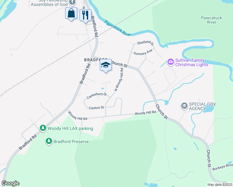 map of restaurants, bars, coffee shops, grocery stores, and more near 17 Fields View Road in Westerly