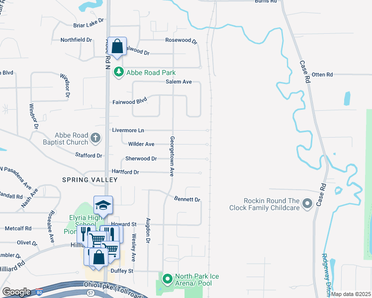 map of restaurants, bars, coffee shops, grocery stores, and more near 921 Wilder Avenue in Elyria