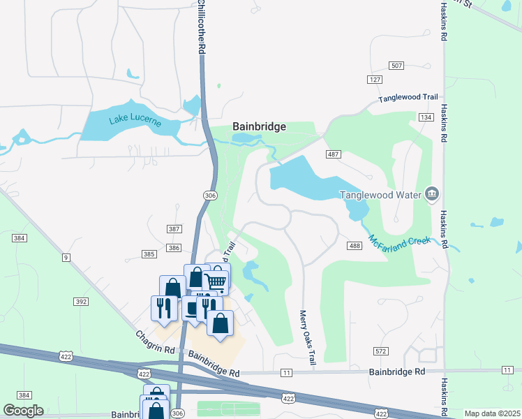 map of restaurants, bars, coffee shops, grocery stores, and more near 8650 Tanglewood Trail in Chagrin Falls