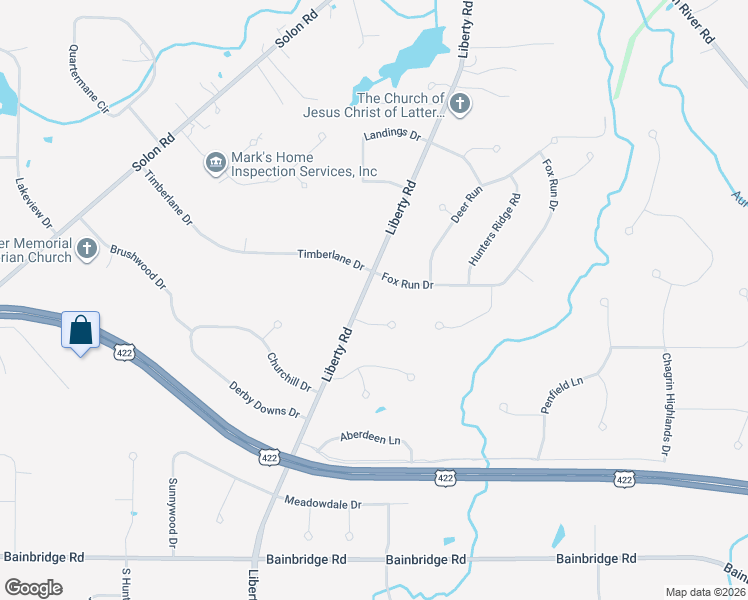 map of restaurants, bars, coffee shops, grocery stores, and more near 6015 Liberty Road in Solon