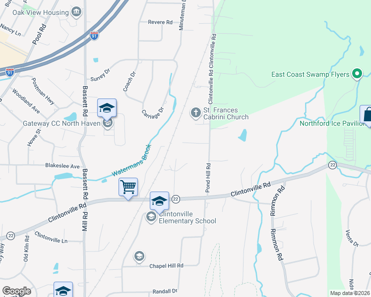 map of restaurants, bars, coffee shops, grocery stores, and more near 18 Fawn Ridge Drive in North Haven