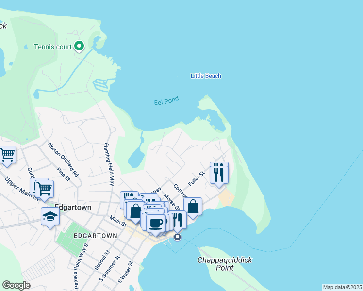 map of restaurants, bars, coffee shops, grocery stores, and more near 2 Tuthill Lane in Edgartown