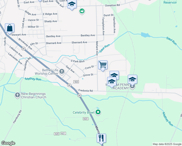 map of restaurants, bars, coffee shops, grocery stores, and more near 3 Grove Street in Greenville