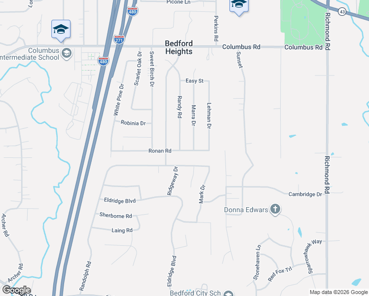 map of restaurants, bars, coffee shops, grocery stores, and more near 6026 Marra Drive in Bedford Heights