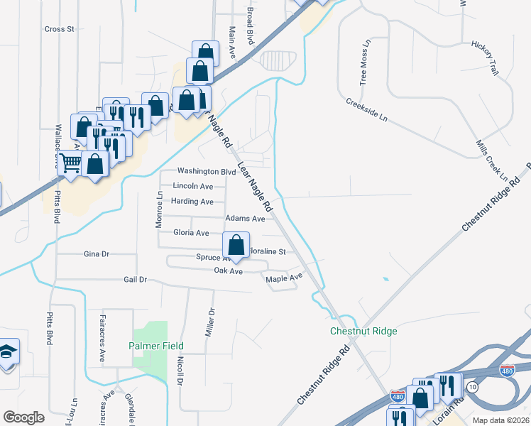 map of restaurants, bars, coffee shops, grocery stores, and more near 6431 Lear Nagle Road in North Ridgeville