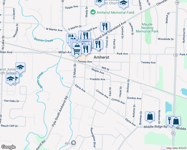 map of restaurants, bars, coffee shops, grocery stores, and more near 440 West Street in Amherst