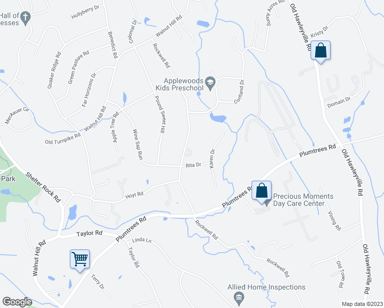 map of restaurants, bars, coffee shops, grocery stores, and more near 117 Rockwell Road in Bethel