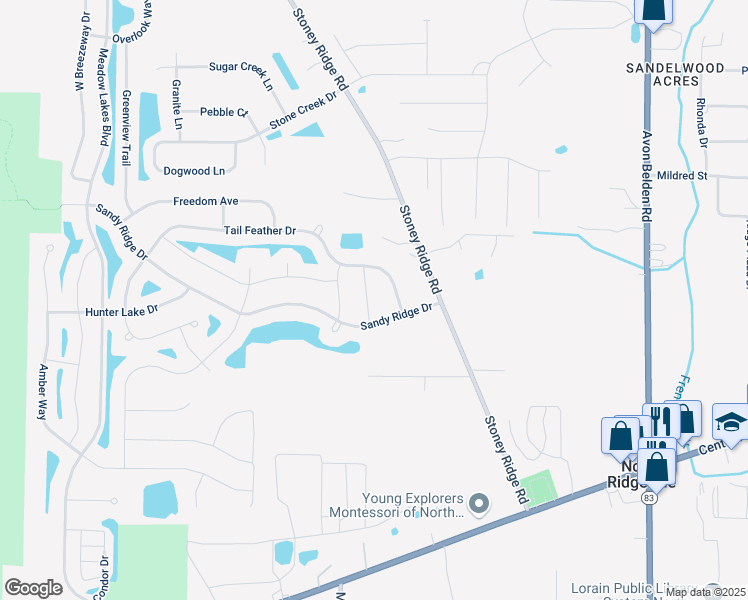 map of restaurants, bars, coffee shops, grocery stores, and more near 6449 Fawn Lane in North Ridgeville