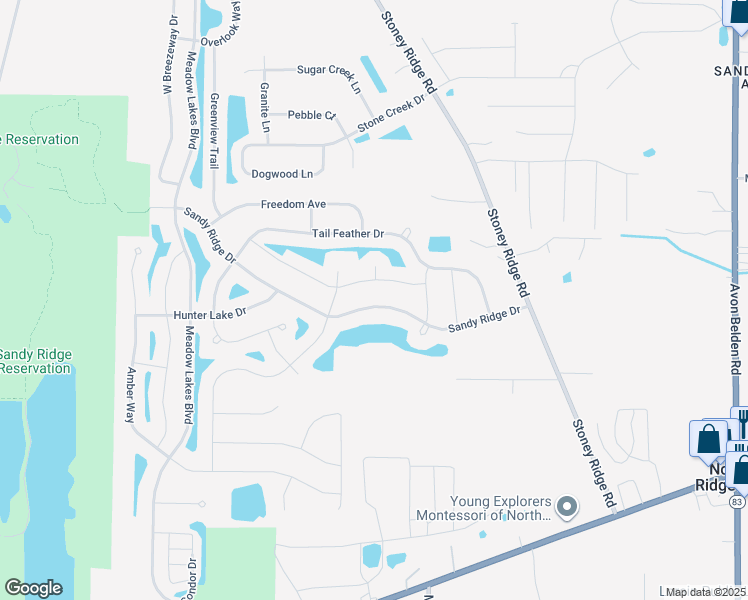 map of restaurants, bars, coffee shops, grocery stores, and more near 37181 Sandy Ridge Drive in North Ridgeville