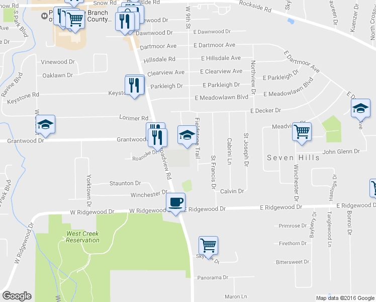 map of restaurants, bars, coffee shops, grocery stores, and more near 6195 Broadview Road in Parma