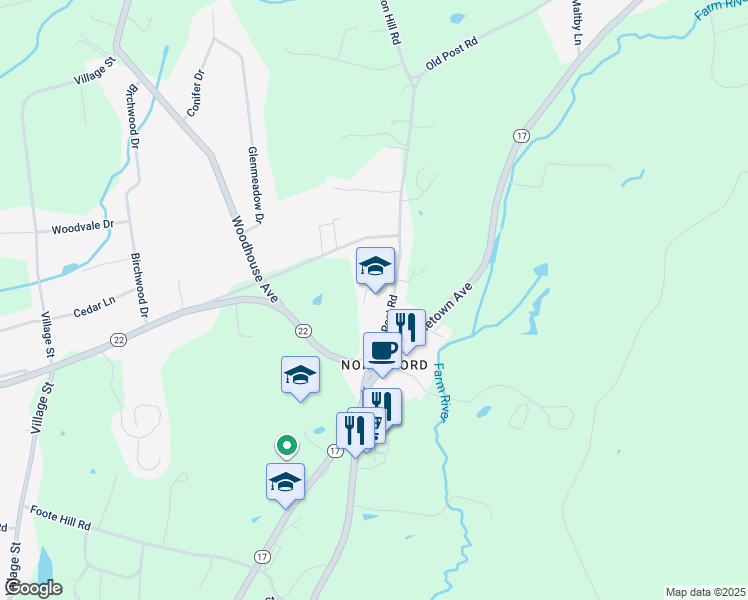 map of restaurants, bars, coffee shops, grocery stores, and more near 26 Old Post Road in Northford