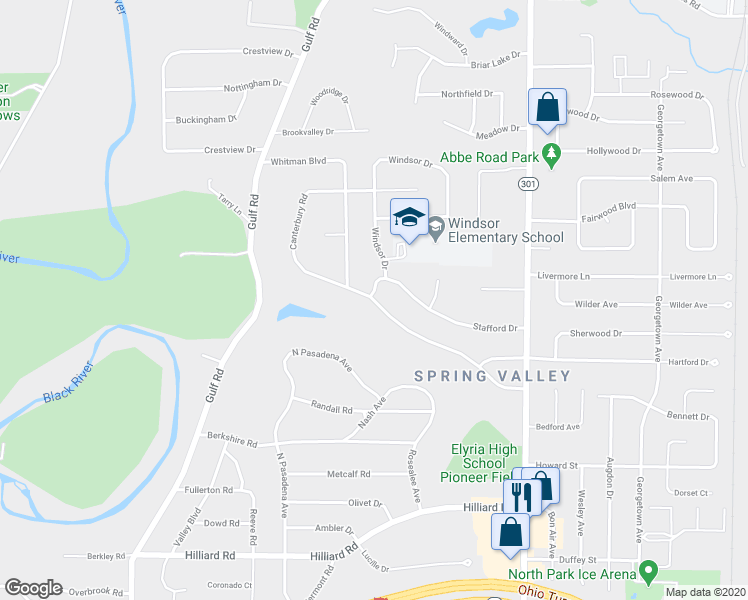 map of restaurants, bars, coffee shops, grocery stores, and more near 407 Whitman Boulevard in Elyria