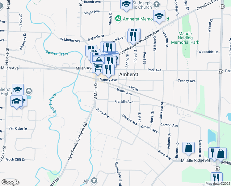map of restaurants, bars, coffee shops, grocery stores, and more near 440 West Street in Amherst