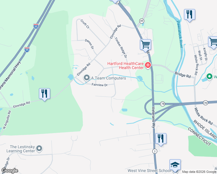 map of restaurants, bars, coffee shops, grocery stores, and more near 22 Fairview Drive in Stonington