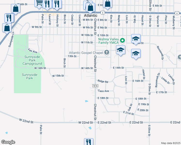 map of restaurants, bars, coffee shops, grocery stores, and more near 1411 Chestnut Street in Atlantic