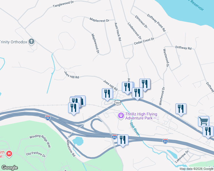 map of restaurants, bars, coffee shops, grocery stores, and more near 4 Joes Hill Road in Danbury