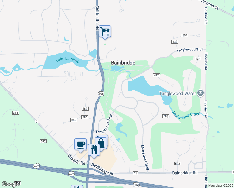 map of restaurants, bars, coffee shops, grocery stores, and more near 8650 Tanglewood Trail in Chagrin Falls
