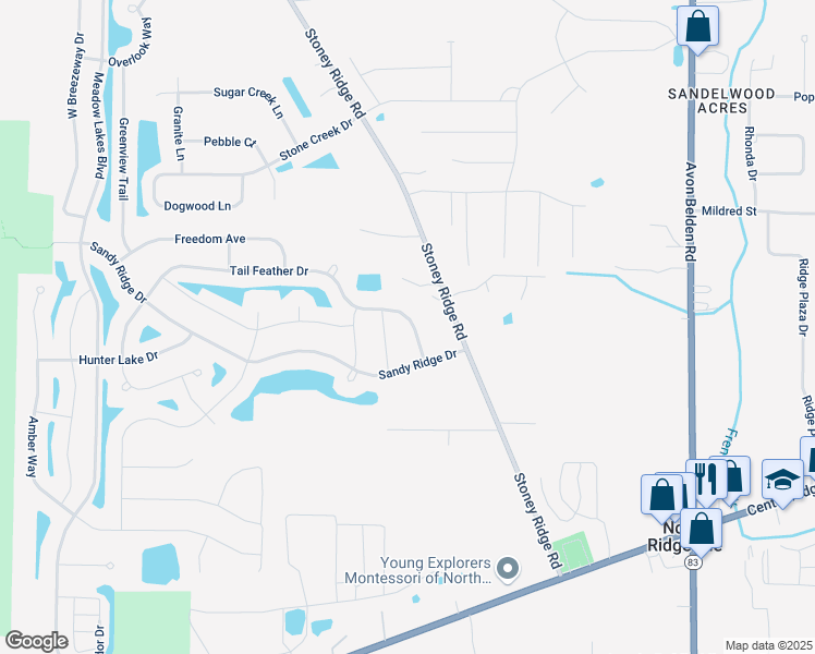 map of restaurants, bars, coffee shops, grocery stores, and more near 6449 Fawn Lane in North Ridgeville