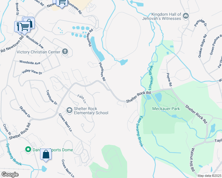 map of restaurants, bars, coffee shops, grocery stores, and more near 157 Shelter Rock Road in Danbury