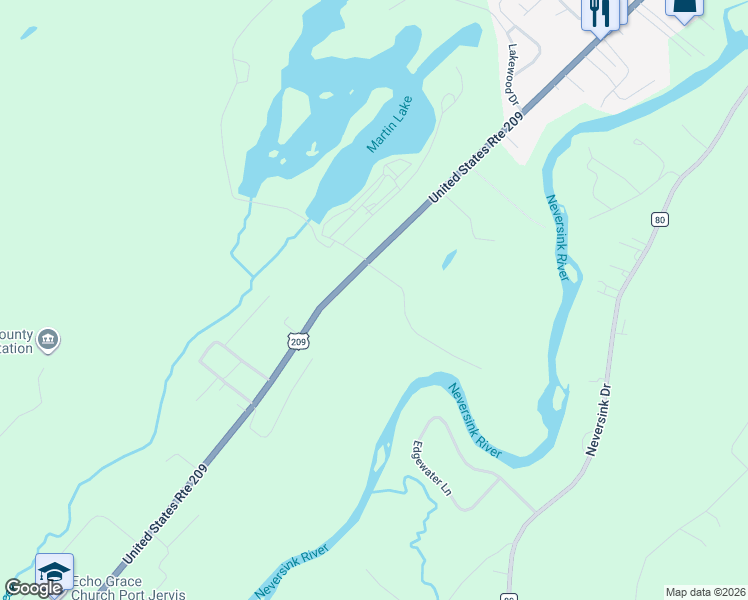 map of restaurants, bars, coffee shops, grocery stores, and more near 5 Maple Crest Lane in Port Jervis