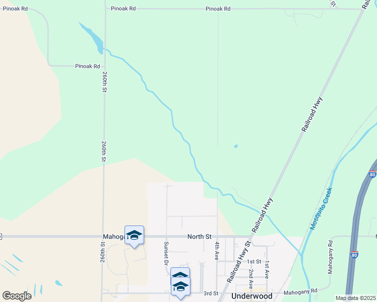 map of restaurants, bars, coffee shops, grocery stores, and more near 26384 265th Street in Underwood