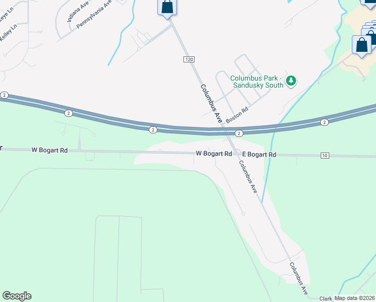 map of restaurants, bars, coffee shops, grocery stores, and more near 302 West Bogart Road in Sandusky