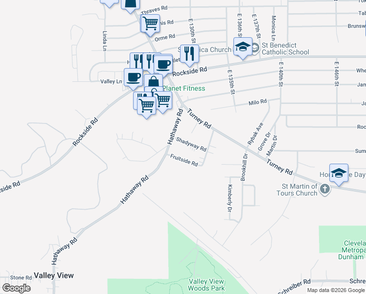 map of restaurants, bars, coffee shops, grocery stores, and more near 12915 Shadyway Road in Garfield Heights