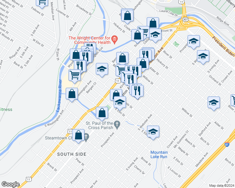 map of restaurants, bars, coffee shops, grocery stores, and more near 918 Kirst Court in Scranton