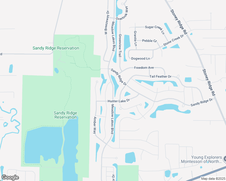 map of restaurants, bars, coffee shops, grocery stores, and more near Meadow Lakes Boulevard in North Ridgeville