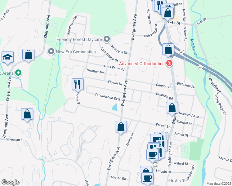 map of restaurants, bars, coffee shops, grocery stores, and more near 28 Tanglewood Drive in Hamden