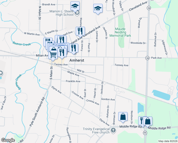 map of restaurants, bars, coffee shops, grocery stores, and more near 660 Tenney Avenue in Amherst