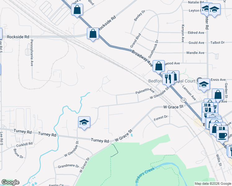 map of restaurants, bars, coffee shops, grocery stores, and more near 157 Palmetto Avenue in Bedford